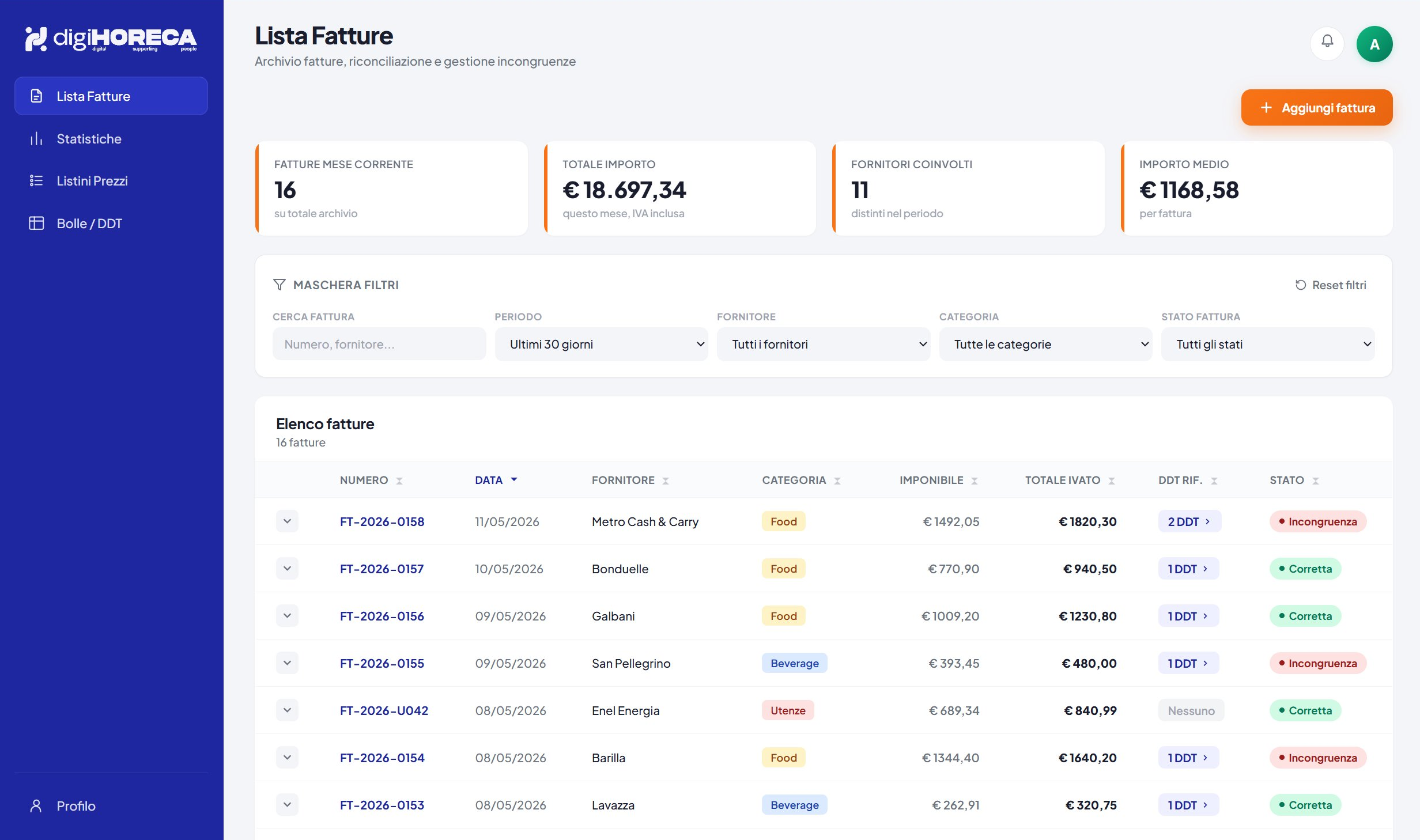 DigiTracker · Lista fatture